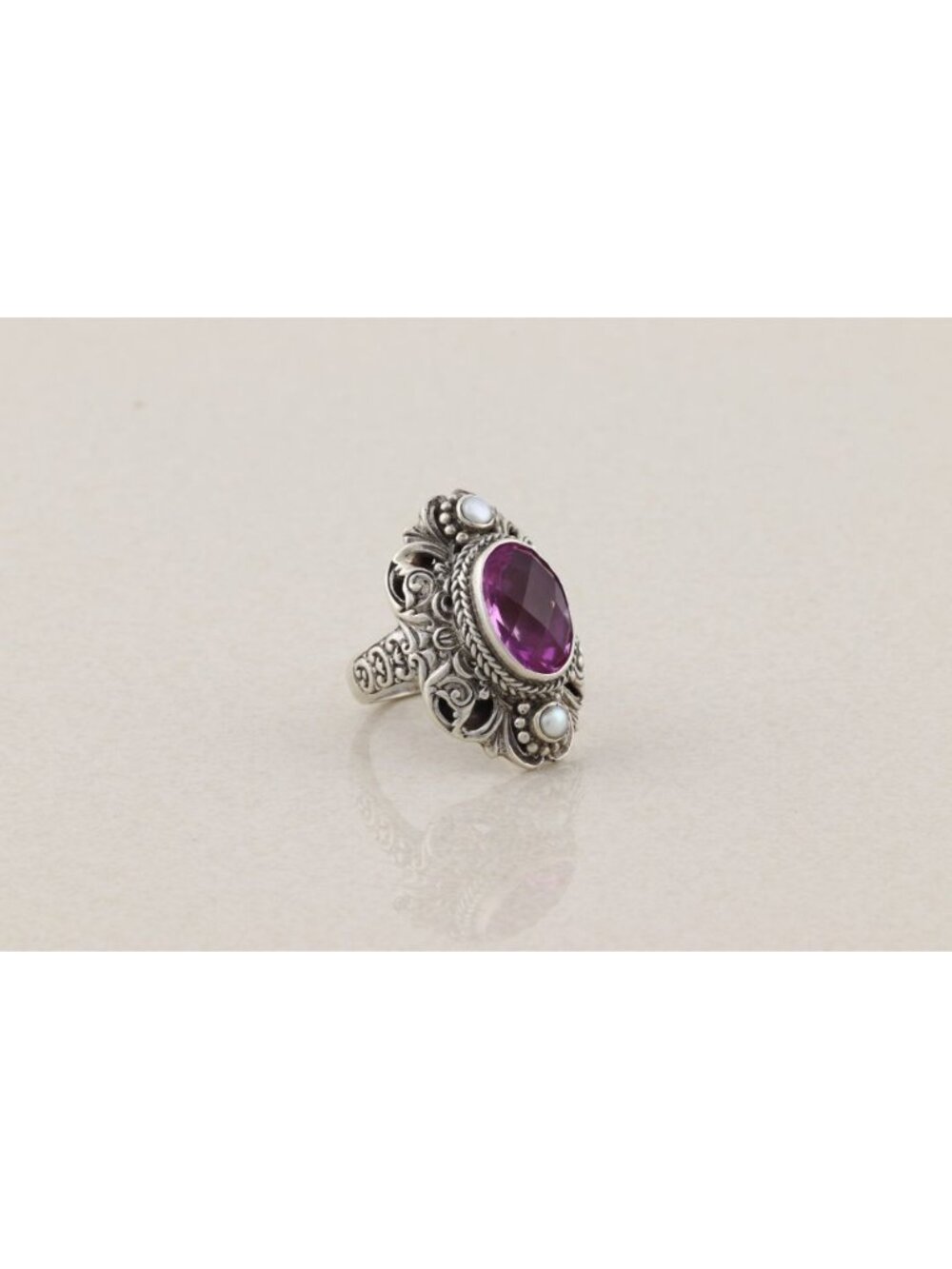 Sterling Silver Natural Amethyst and Pearl Ring Sarda Size 8 1/4 - Picture 4 of 7